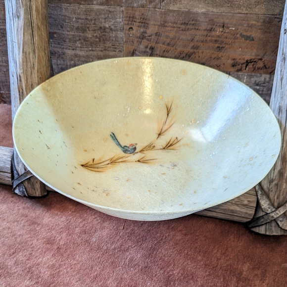 Vintage Mid Century Two Tiered Fiberglass 2 Bowl Set W Bird - Picture 11 of 14